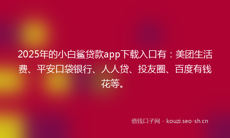 2025年的小白鲨贷款app下载入口有：美团生活费、平安口袋银行、人人贷、投友圈、百度有钱花等。