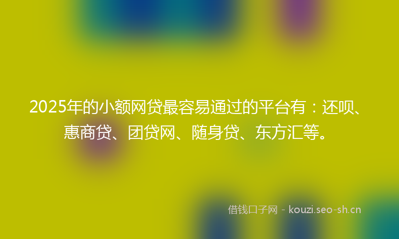 2025年的小额网贷最容易通过的平台有：还呗、惠商贷、团贷网、随身贷、东方汇等。