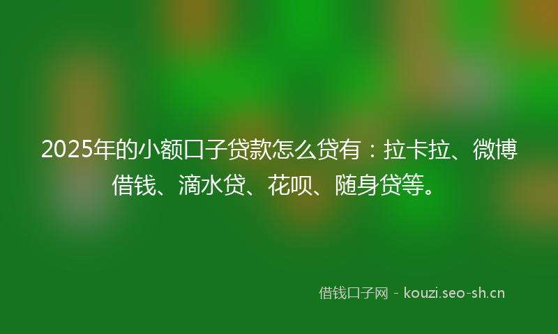 2025年的小额口子贷款怎么贷有：拉卡拉、微博借钱、滴水贷、花呗、随身贷等。