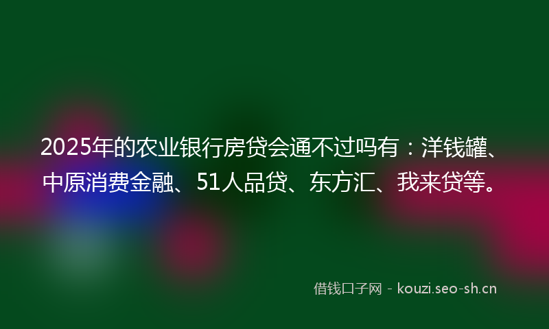 2025年的农业银行房贷会通不过吗有：洋钱罐、中原消费金融、51人品贷、东方汇、我来贷等。