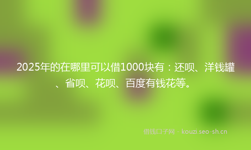 2025年的在哪里可以借1000块有：还呗、洋钱罐、省呗、花呗、百度有钱花等。