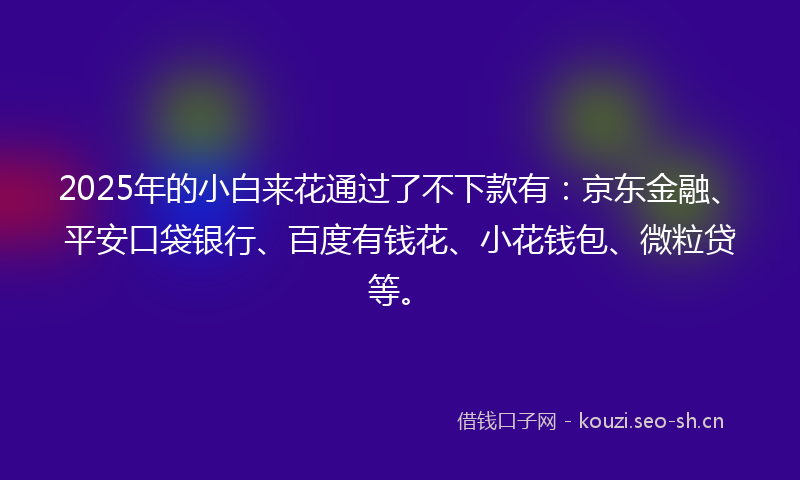 2025年的小白来花通过了不下款有：京东金融、平安口袋银行、百度有钱花、小花钱包、微粒贷等。