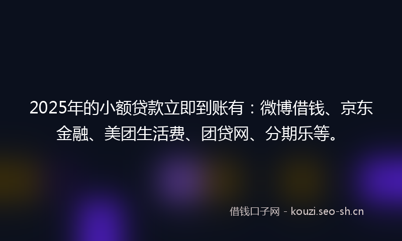 2025年的小额贷款立即到账有：微博借钱、京东金融、美团生活费、团贷网、分期乐等。