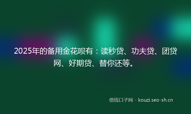 2025年的备用金花呗有：读秒贷、功夫贷、团贷网、好期贷、替你还等。
