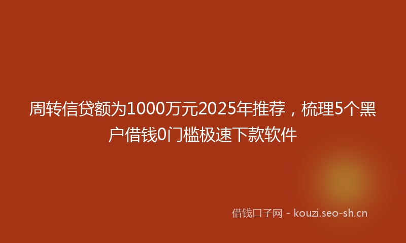 周转信贷额为1000万元2025年推荐，梳理5个黑户借钱0门槛极速下款软件