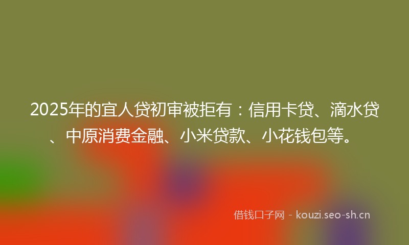 2025年的宜人贷初审被拒有：信用卡贷、滴水贷、中原消费金融、小米贷款、小花钱包等。