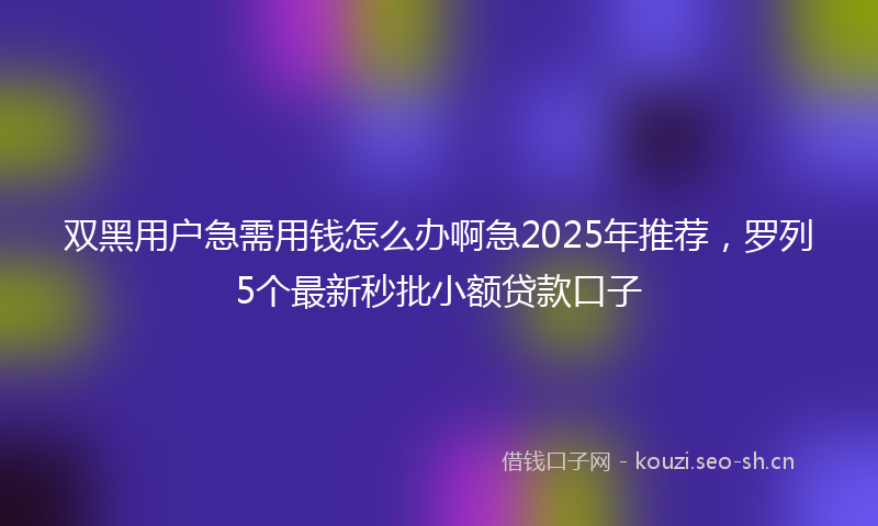 双黑用户急需用钱怎么办啊急2025年推荐，罗列5个最新秒批小额贷款口子