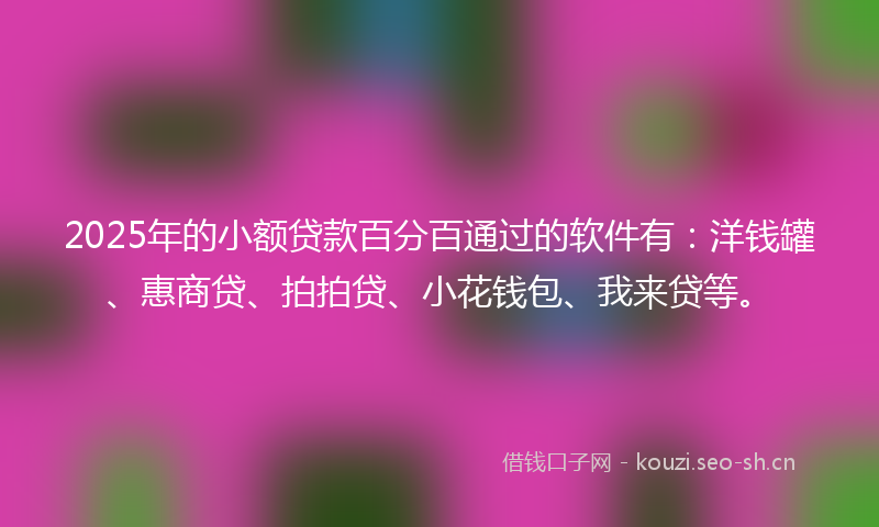 2025年的小额贷款百分百通过的软件有：洋钱罐、惠商贷、拍拍贷、小花钱包、我来贷等。