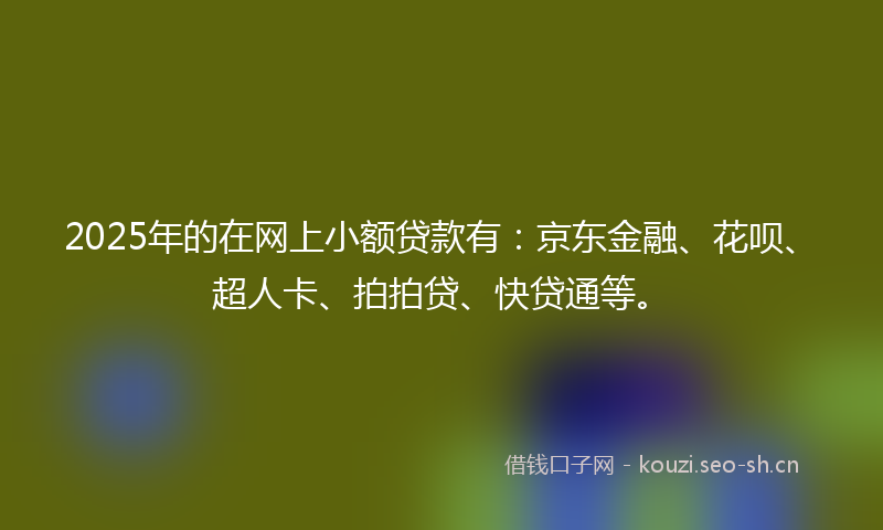 2025年的在网上小额贷款有：京东金融、花呗、超人卡、拍拍贷、快贷通等。