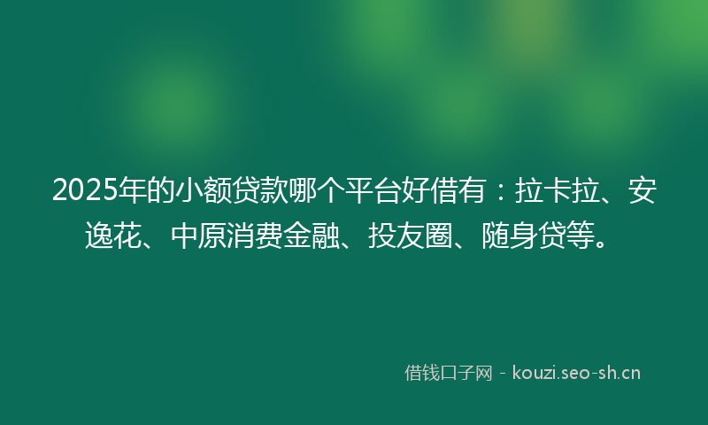 2025年的小额贷款哪个平台好借有：拉卡拉、安逸花、中原消费金融、投友圈、随身贷等。