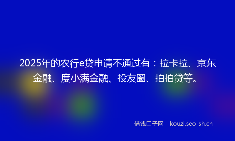 2025年的农行e贷申请不通过有：拉卡拉、京东金融、度小满金融、投友圈、拍拍贷等。