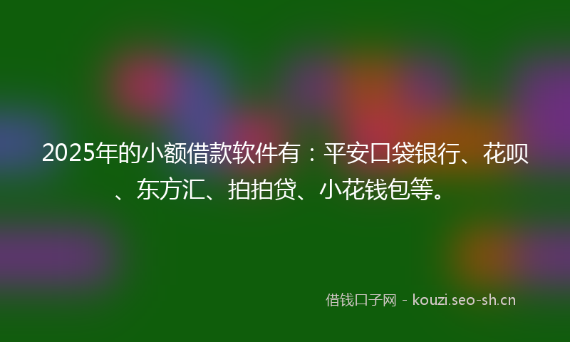 2025年的小额借款软件有：平安口袋银行、花呗、东方汇、拍拍贷、小花钱包等。