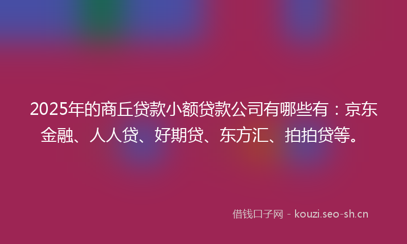 2025年的商丘贷款小额贷款公司有哪些有：京东金融、人人贷、好期贷、东方汇、拍拍贷等。
