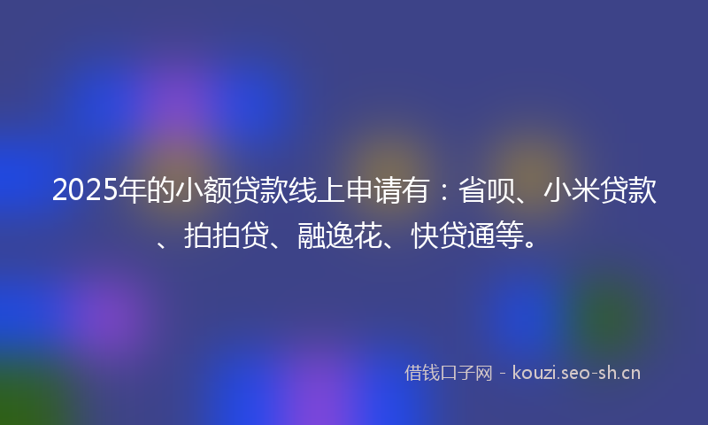 2025年的小额贷款线上申请有：省呗、小米贷款、拍拍贷、融逸花、快贷通等。
