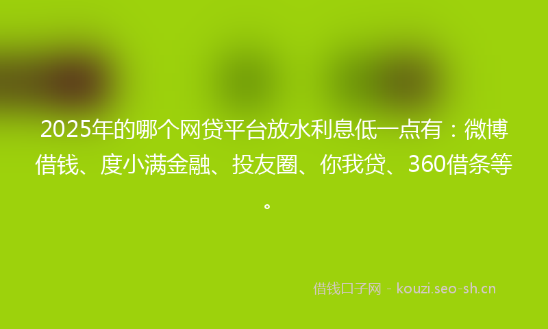 2025年的哪个网贷平台放水利息低一点有：微博借钱、度小满金融、投友圈、你我贷、360借条等。