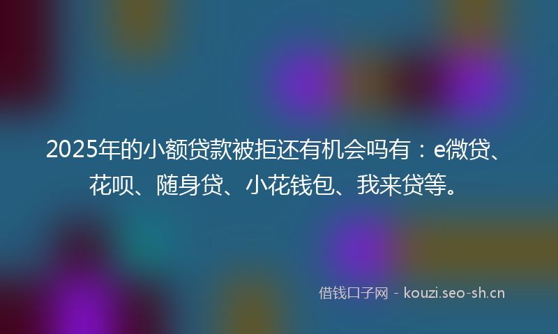 2025年的小额贷款被拒还有机会吗有：e微贷、花呗、随身贷、小花钱包、我来贷等。