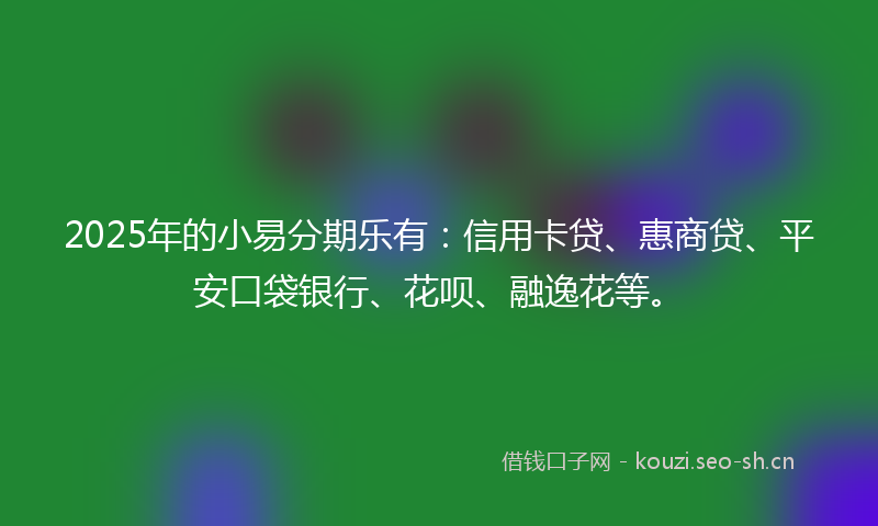 2025年的小易分期乐有：信用卡贷、惠商贷、平安口袋银行、花呗、融逸花等。
