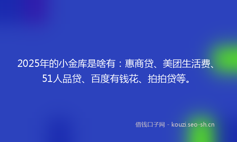 2025年的小金库是啥有：惠商贷、美团生活费、51人品贷、百度有钱花、拍拍贷等。