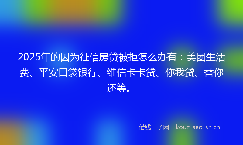 2025年的因为征信房贷被拒怎么办有:美团生活费、平安口袋银行、维信卡卡贷、你我贷、替你还等。