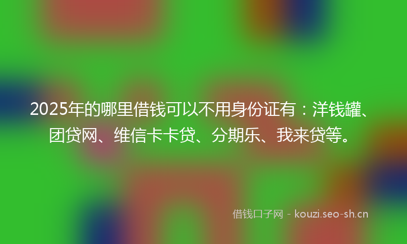 2025年的哪里借钱可以不用身份证有：洋钱罐、团贷网、维信卡卡贷、分期乐、我来贷等。