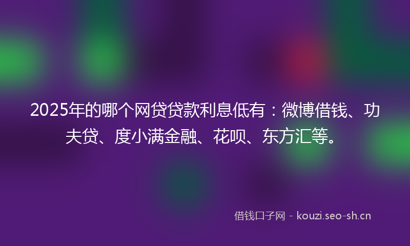 2025年的哪个网贷贷款利息低有：微博借钱、功夫贷、度小满金融、花呗、东方汇等。