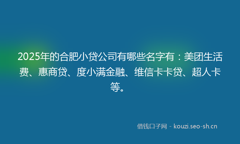 2025年的合肥小贷公司有哪些名字有:美团生活费、惠商贷、度小满金融、维信卡卡贷、超人卡等。