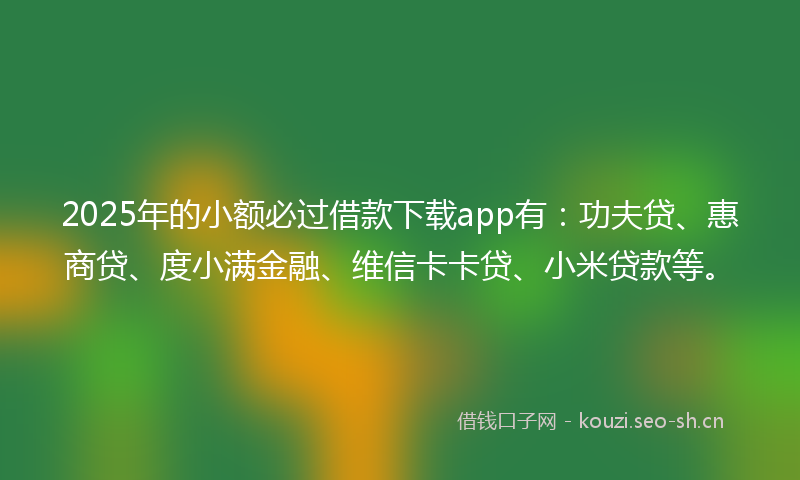2025年的小额必过借款下载app有：功夫贷、惠商贷、度小满金融、维信卡卡贷、小米贷款等。