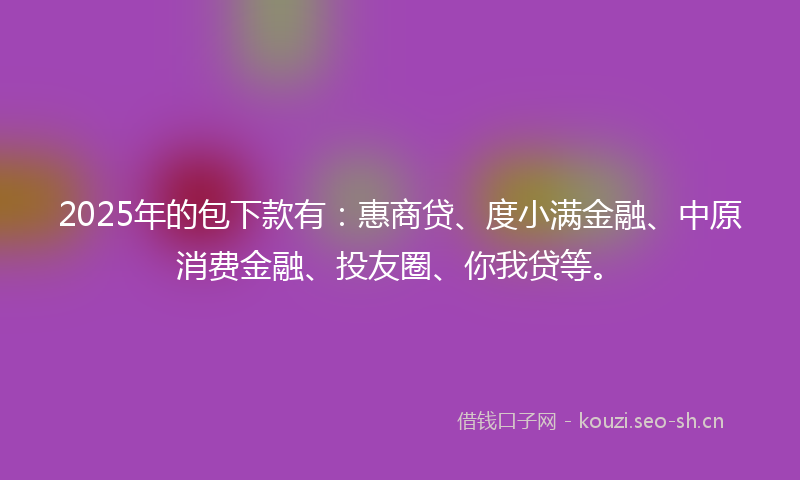 2025年的包下款有：惠商贷、度小满金融、中原消费金融、投友圈、你我贷等。