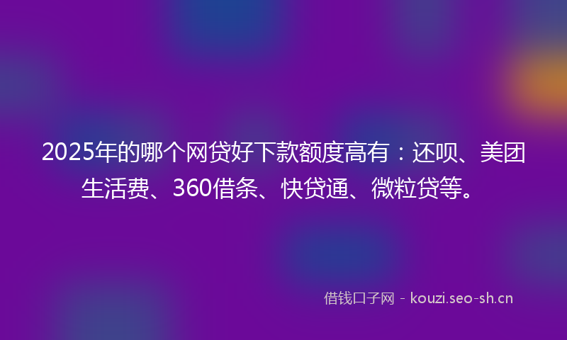 2025年的哪个网贷好下款额度高有：还呗、美团生活费、360借条、快贷通、微粒贷等。