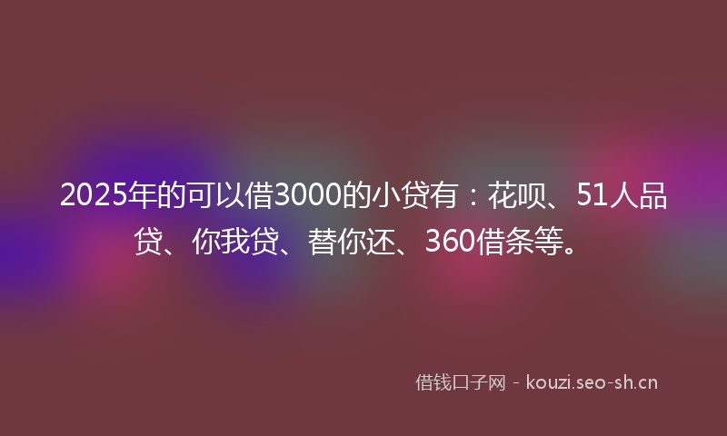 2025年的可以借3000的小贷有:花呗、51人品贷、你我贷、替你还、360借条等。