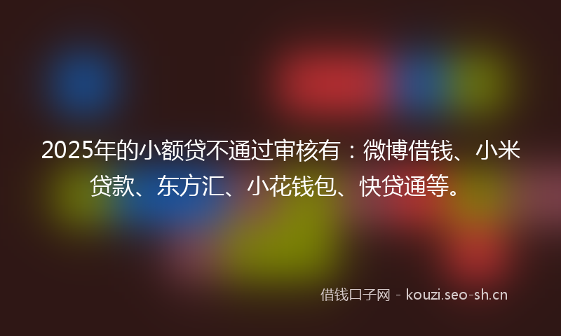 2025年的小额贷不通过审核有：微博借钱、小米贷款、东方汇、小花钱包、快贷通等。