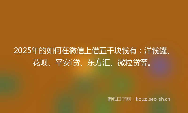 2025年的如何在微信上借五千块钱有：洋钱罐、花呗、平安i贷、东方汇、微粒贷等。