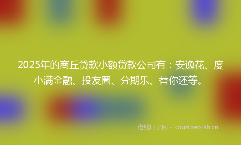 2025年的商丘贷款小额贷款公司有：安逸花、度小满金融、投友圈、分期乐、替你还等。