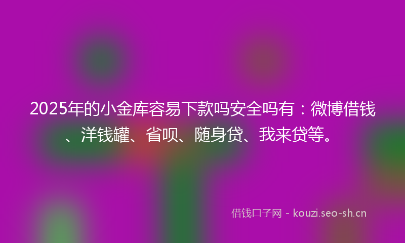 2025年的小金库容易下款吗安全吗有：微博借钱、洋钱罐、省呗、随身贷、我来贷等。