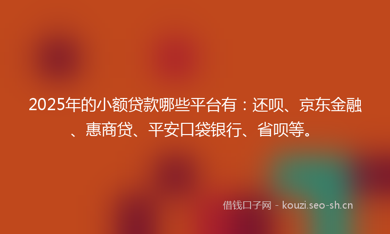 2025年的小额贷款哪些平台有：还呗、京东金融、惠商贷、平安口袋银行、省呗等。