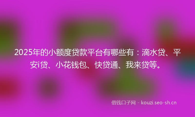 2025年的小额度贷款平台有哪些有：滴水贷、平安i贷、小花钱包、快贷通、我来贷等。