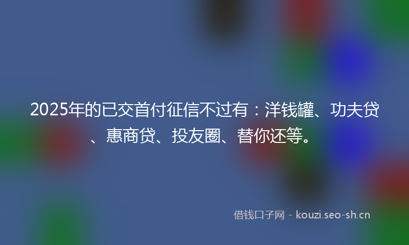 2025年的已交首付征信不过有：洋钱罐、功夫贷、惠商贷、投友圈、替你还等。