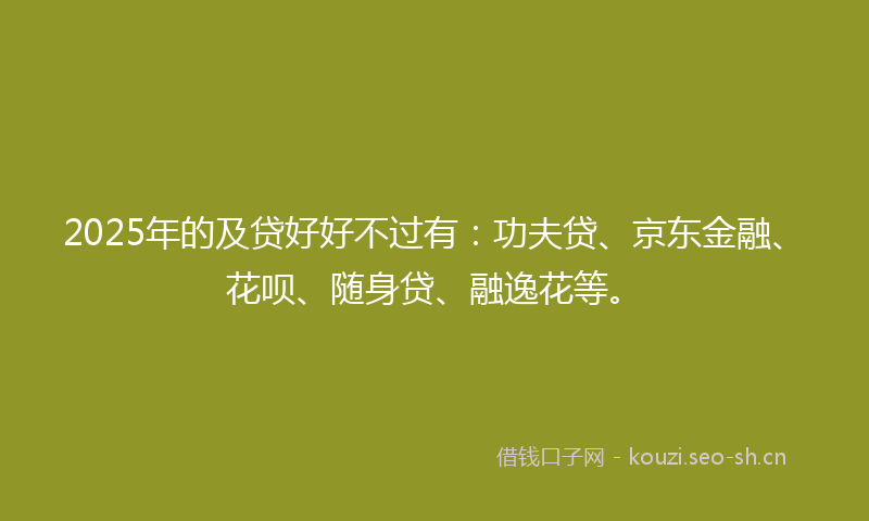 2025年的及贷好好不过有:功夫贷、京东金融、花呗、随身贷、融逸花等。