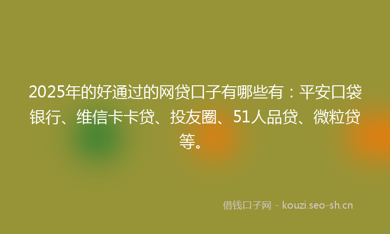 2025年的好通过的网贷口子有哪些有：平安口袋银行、维信卡卡贷、投友圈、51人品贷、微粒贷等。
