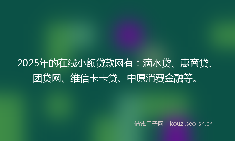 2025年的在线小额贷款网有：滴水贷、惠商贷、团贷网、维信卡卡贷、中原消费金融等。