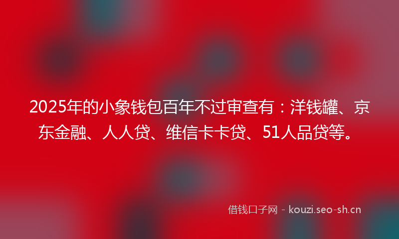2025年的小象钱包百年不过审查有：洋钱罐、京东金融、人人贷、维信卡卡贷、51人品贷等。