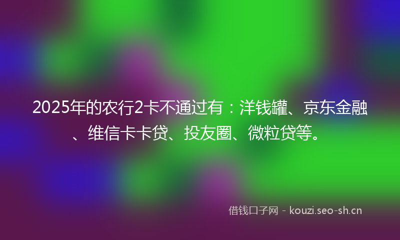 2025年的农行2卡不通过有：洋钱罐、京东金融、维信卡卡贷、投友圈、微粒贷等。