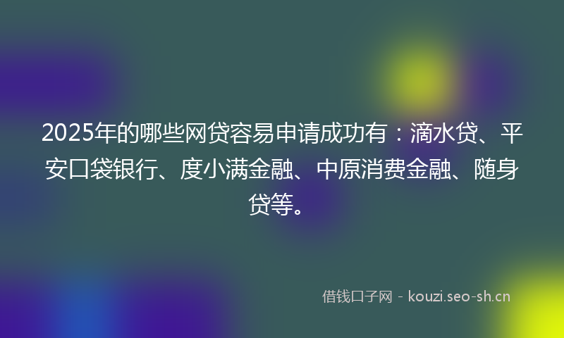 2025年的哪些网贷容易申请成功有：滴水贷、平安口袋银行、度小满金融、中原消费金融、随身贷等。