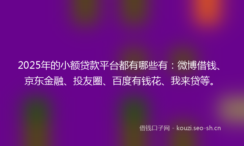 2025年的小额贷款平台都有哪些有：微博借钱、京东金融、投友圈、百度有钱花、我来贷等。