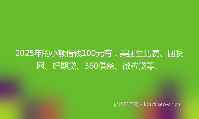 2025年的小额借钱100元有：美团生活费、团贷网、好期贷、360借条、微粒贷等。