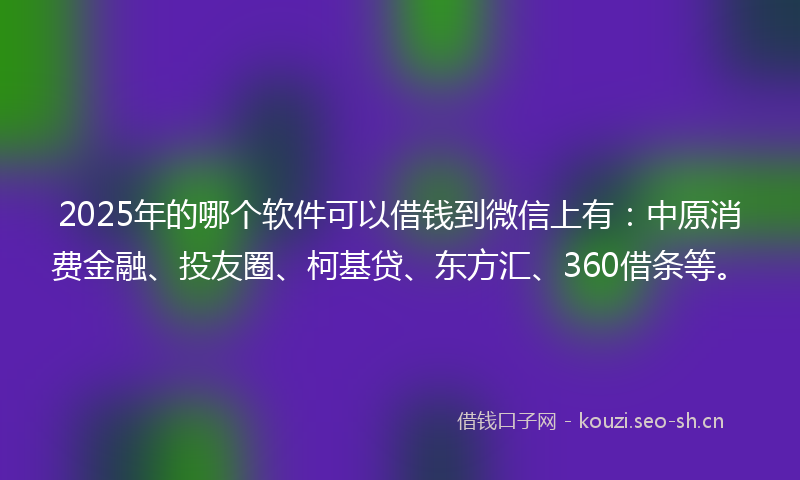 2025年的哪个软件可以借钱到微信上有：中原消费金融、投友圈、柯基贷、东方汇、360借条等。