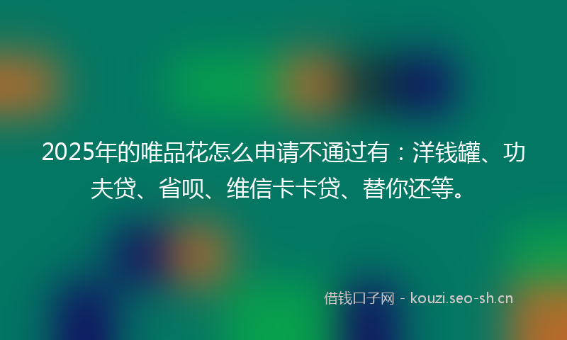 2025年的唯品花怎么申请不通过有：洋钱罐、功夫贷、省呗、维信卡卡贷、替你还等。
