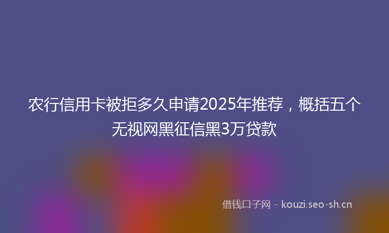 农行信用卡被拒多久申请2025年推荐，概括五个无视网黑征信黑3万贷款