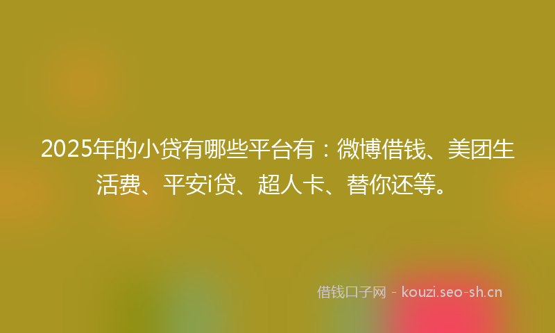 2025年的小贷有哪些平台有：微博借钱、美团生活费、平安i贷、超人卡、替你还等。