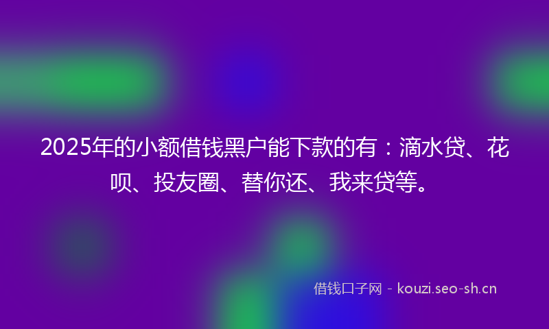 2025年的小额借钱黑户能下款的有：滴水贷、花呗、投友圈、替你还、我来贷等。